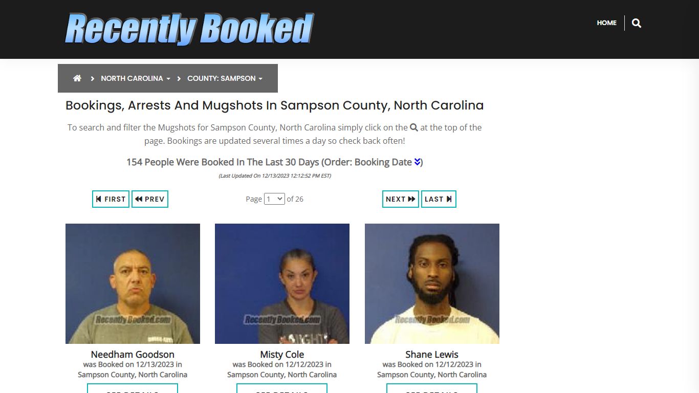 Bookings, Arrests and Mugshots in Sampson County, North Carolina